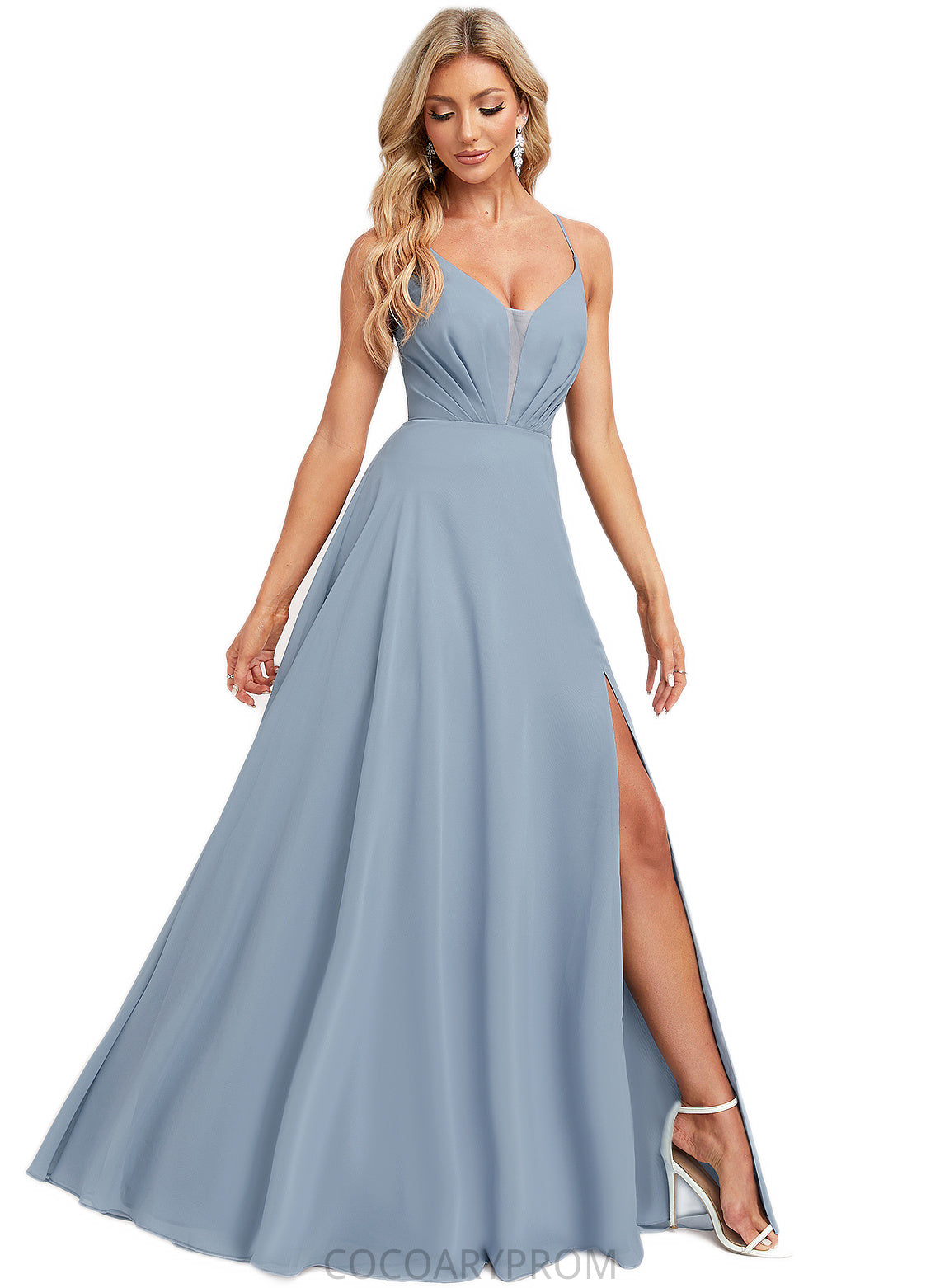 Yazmin A-line V-Neck Floor-Length Chiffon Bridesmaid Dress DA8P0022577