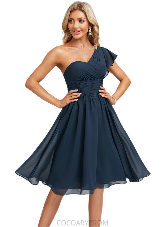 Dayana A-line One Shoulder Knee-Length Chiffon Bridesmaid Dress With Ruffle DA8P0022583