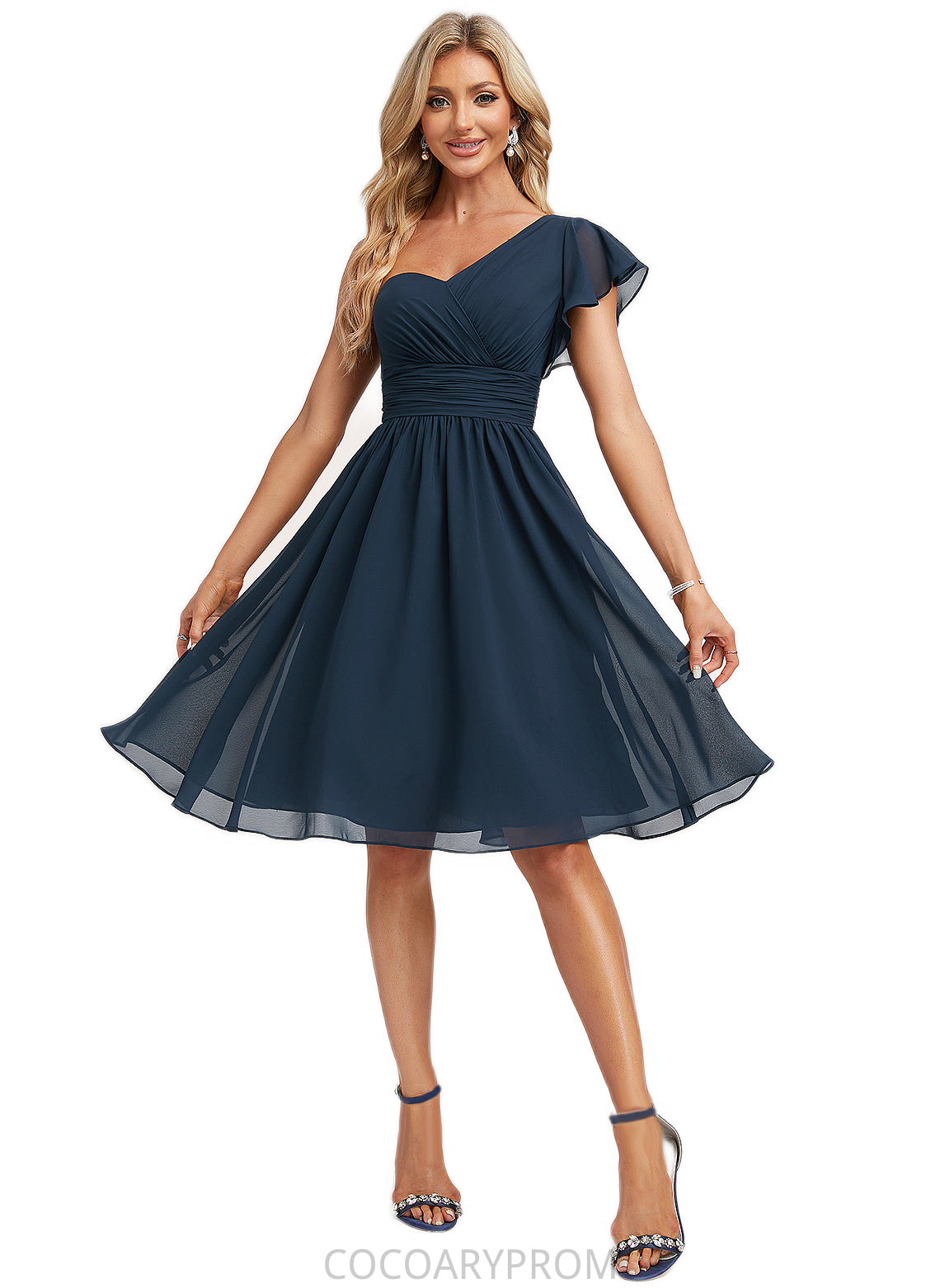 Dayana A-line One Shoulder Knee-Length Chiffon Bridesmaid Dress With Ruffle DA8P0022583