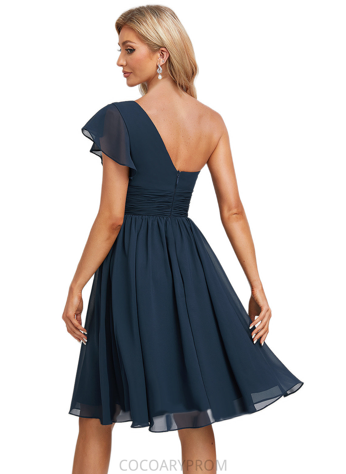 Dayana A-line One Shoulder Knee-Length Chiffon Bridesmaid Dress With Ruffle DA8P0022583