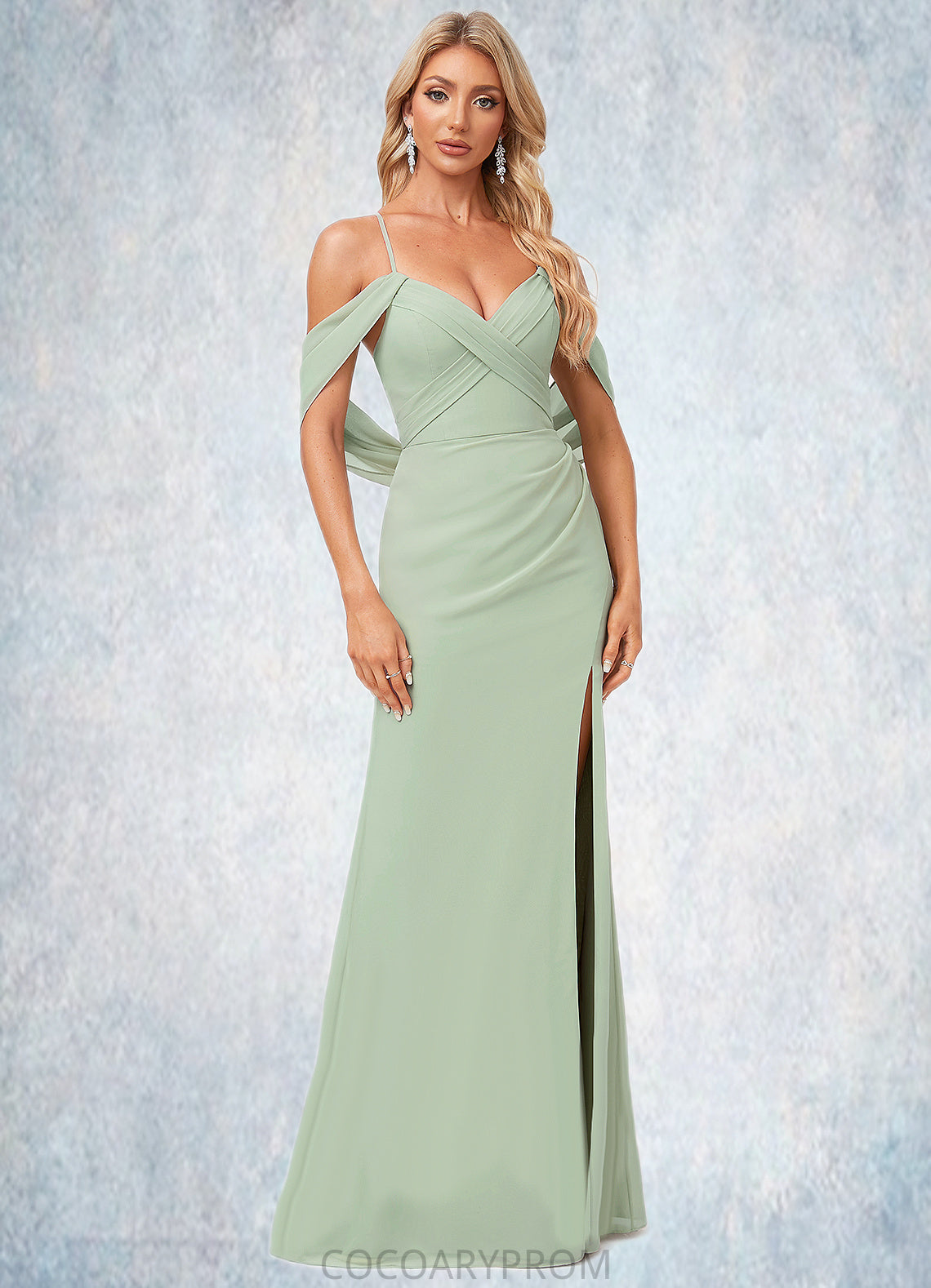 Alayna Trumpet/Mermaid V-Neck Floor-Length Chiffon Bridesmaid Dress DA8P0022587