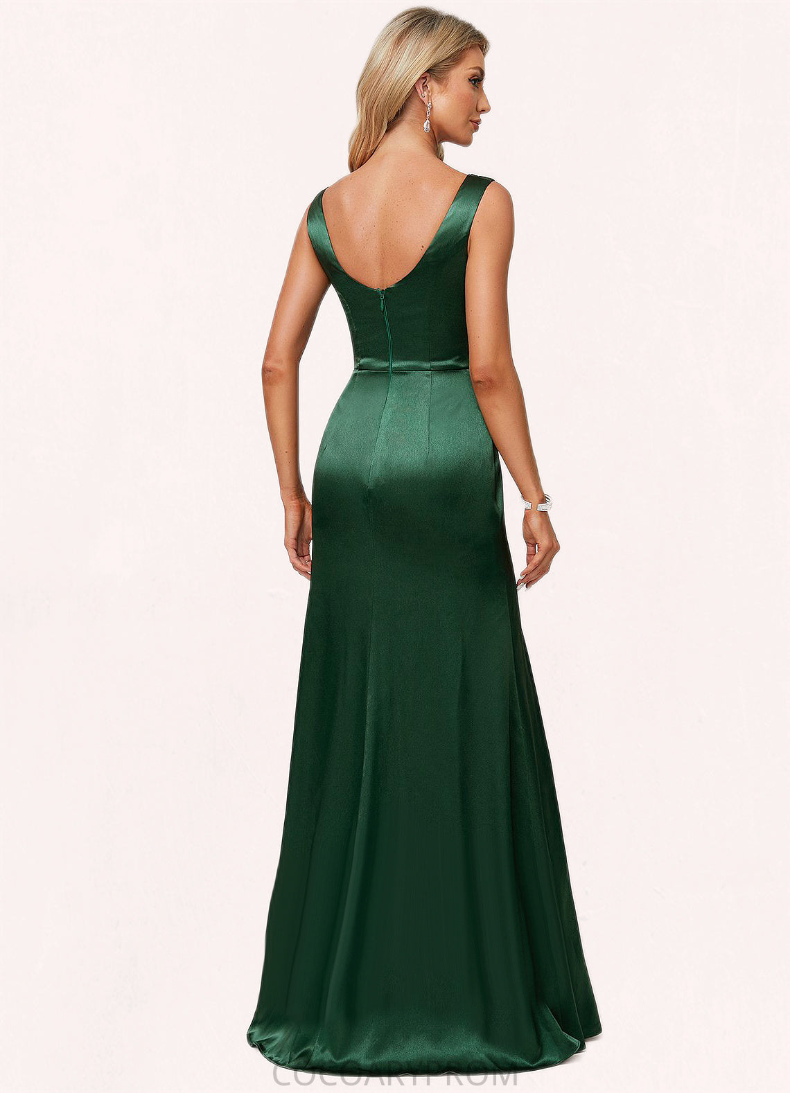 Desiree A-line V-Neck Floor-Length Stretch Satin Bridesmaid Dress DA8P0022590