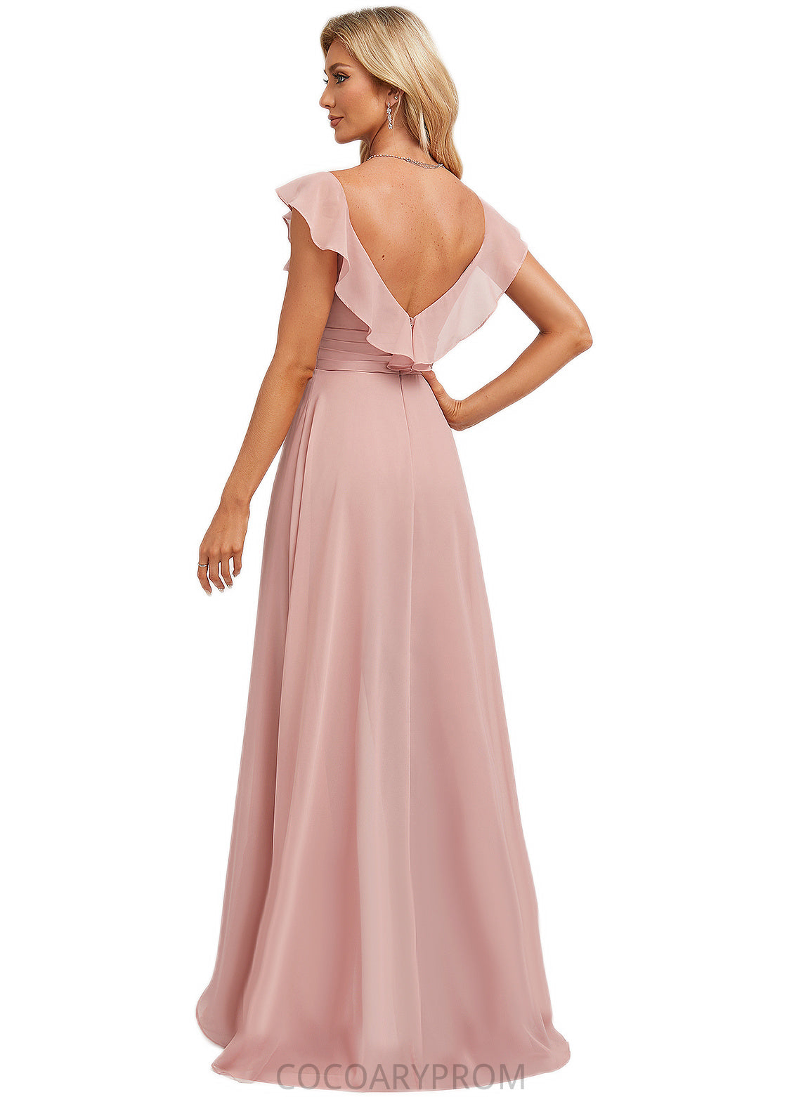 Sophie Jumpsuit/Pantsuit V-Neck Floor-Length Chiffon Bridesmaid Dress With Ruffle DA8P0022600