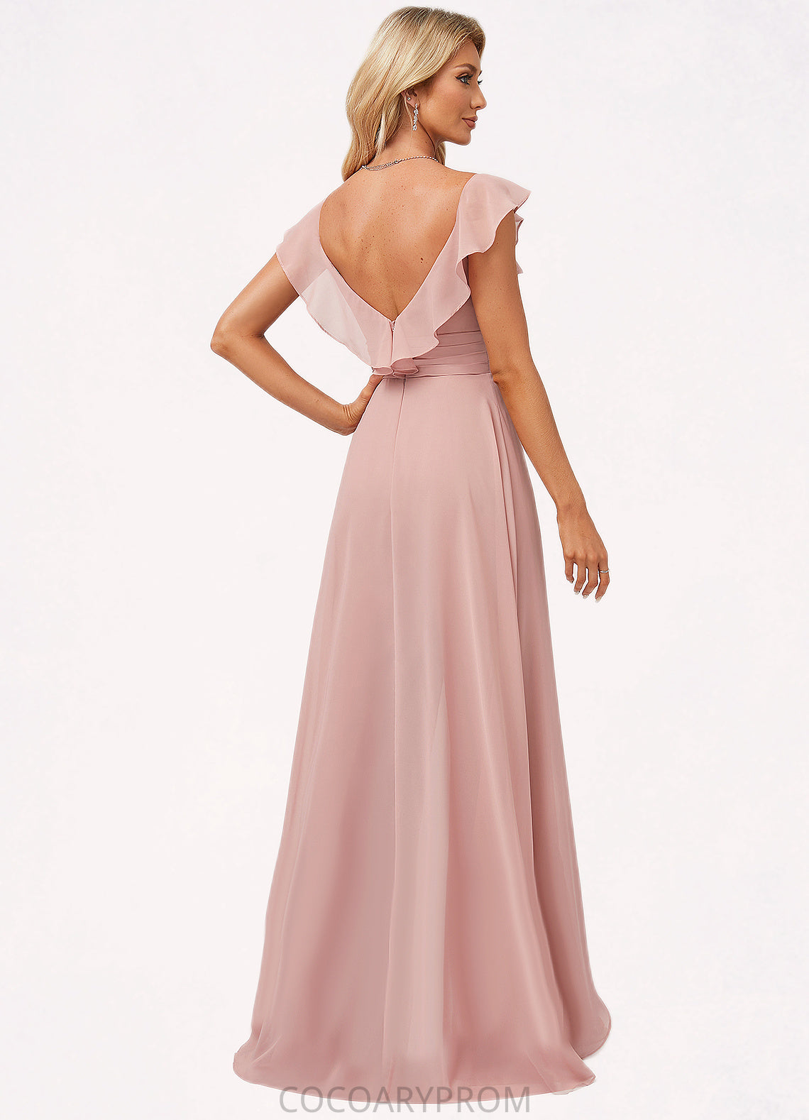 Estrella Jumpsuit/Pantsuit V-Neck Floor-Length Chiffon Bridesmaid Dress With Ruffle DA8P0022600