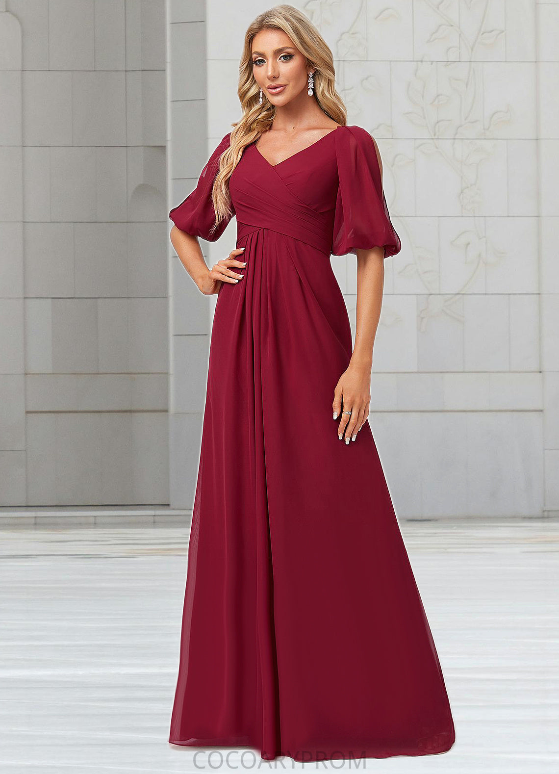 Mackenzie A-line V-Neck Floor-Length Chiffon Bridesmaid Dress DA8P0022608