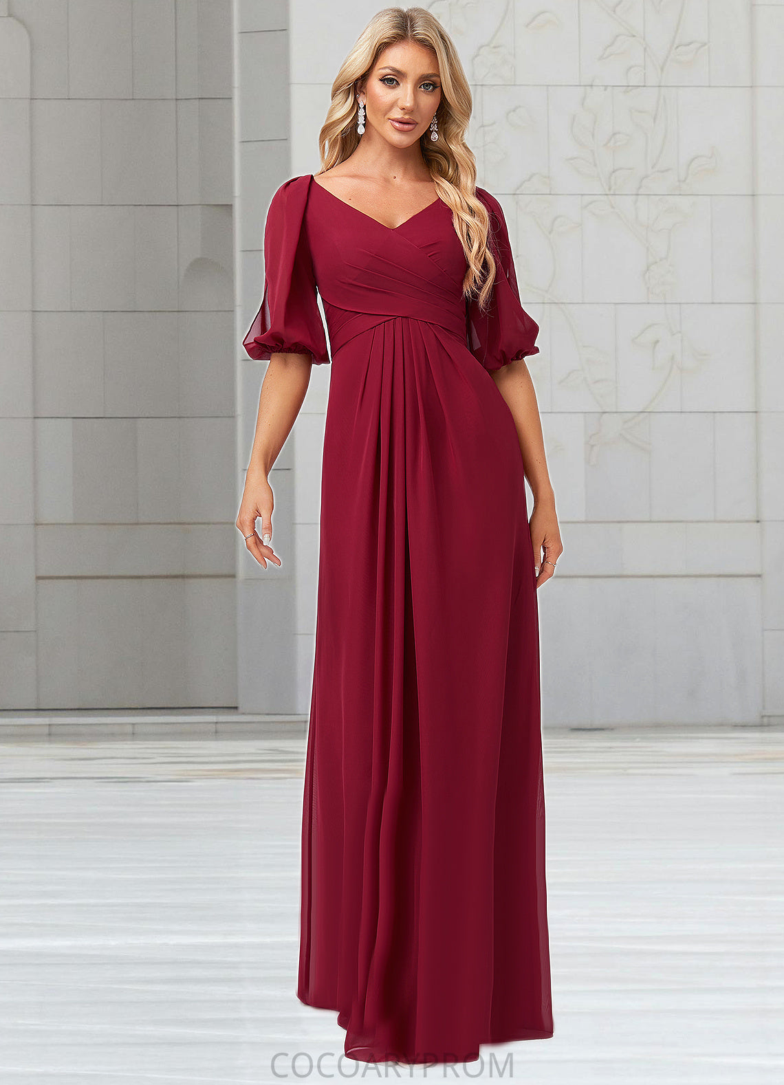 Mackenzie A-line V-Neck Floor-Length Chiffon Bridesmaid Dress DA8P0022608