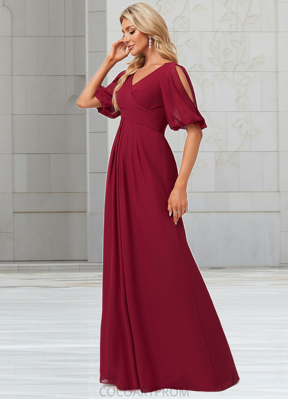 Mackenzie A-line V-Neck Floor-Length Chiffon Bridesmaid Dress DA8P0022608