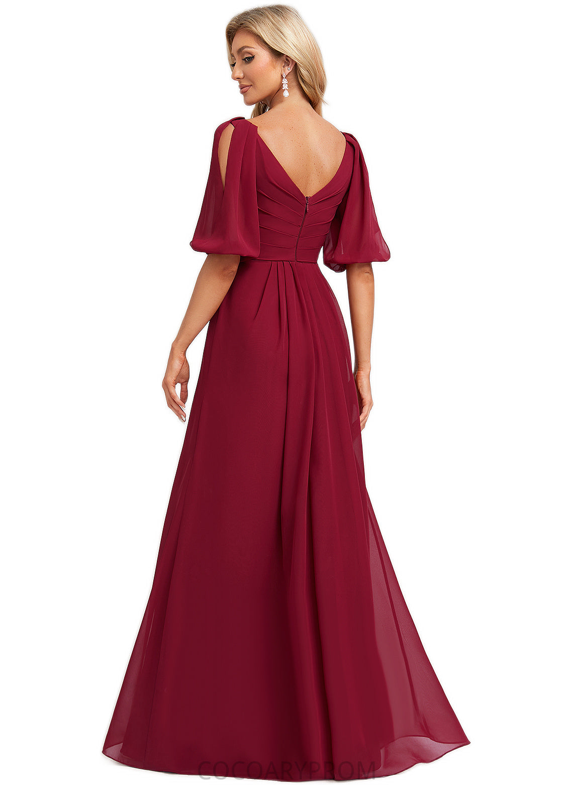 Reina A-line V-Neck Floor-Length Chiffon Bridesmaid Dress DA8P0022608