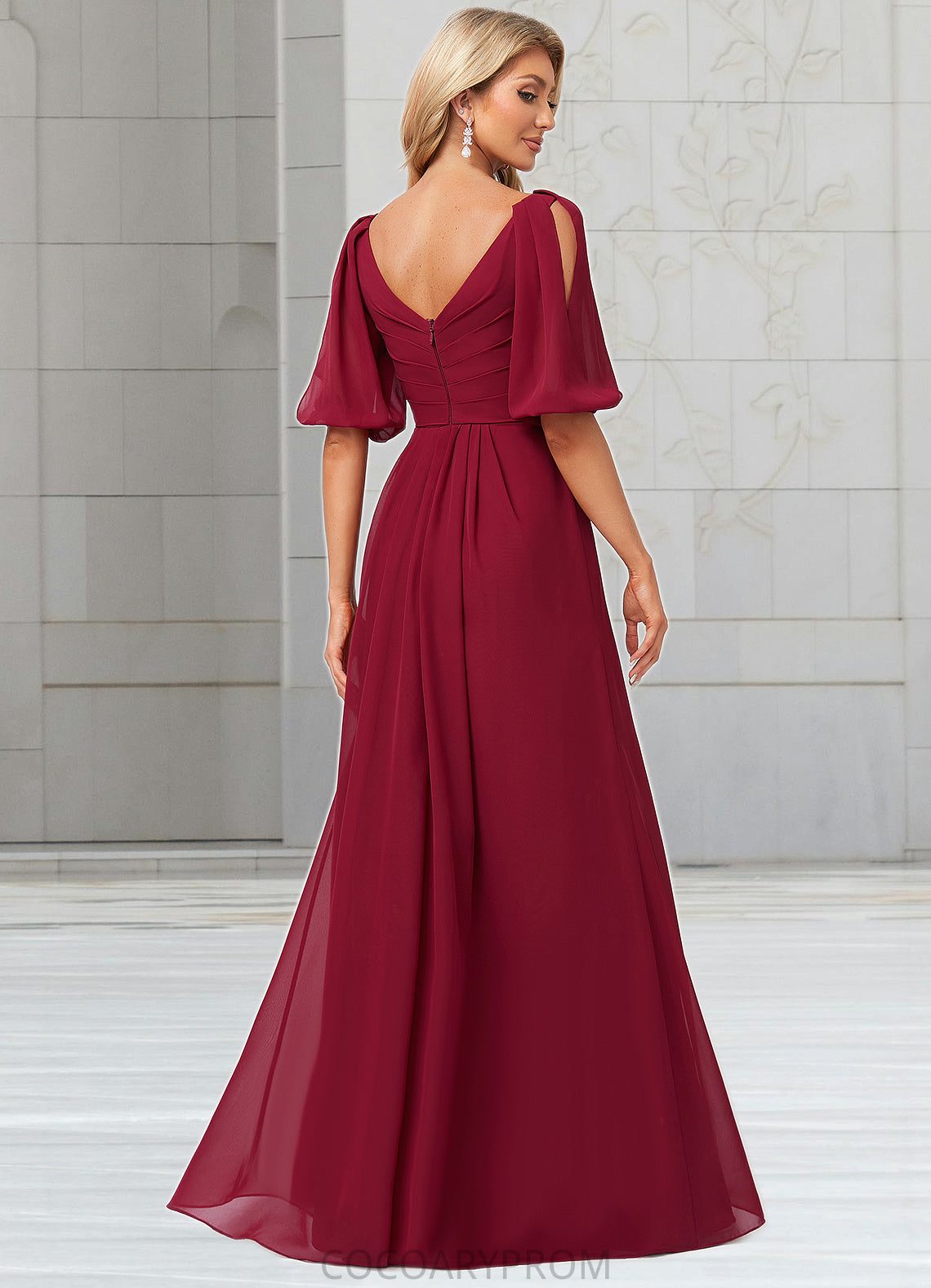 Mackenzie A-line V-Neck Floor-Length Chiffon Bridesmaid Dress DA8P0022608