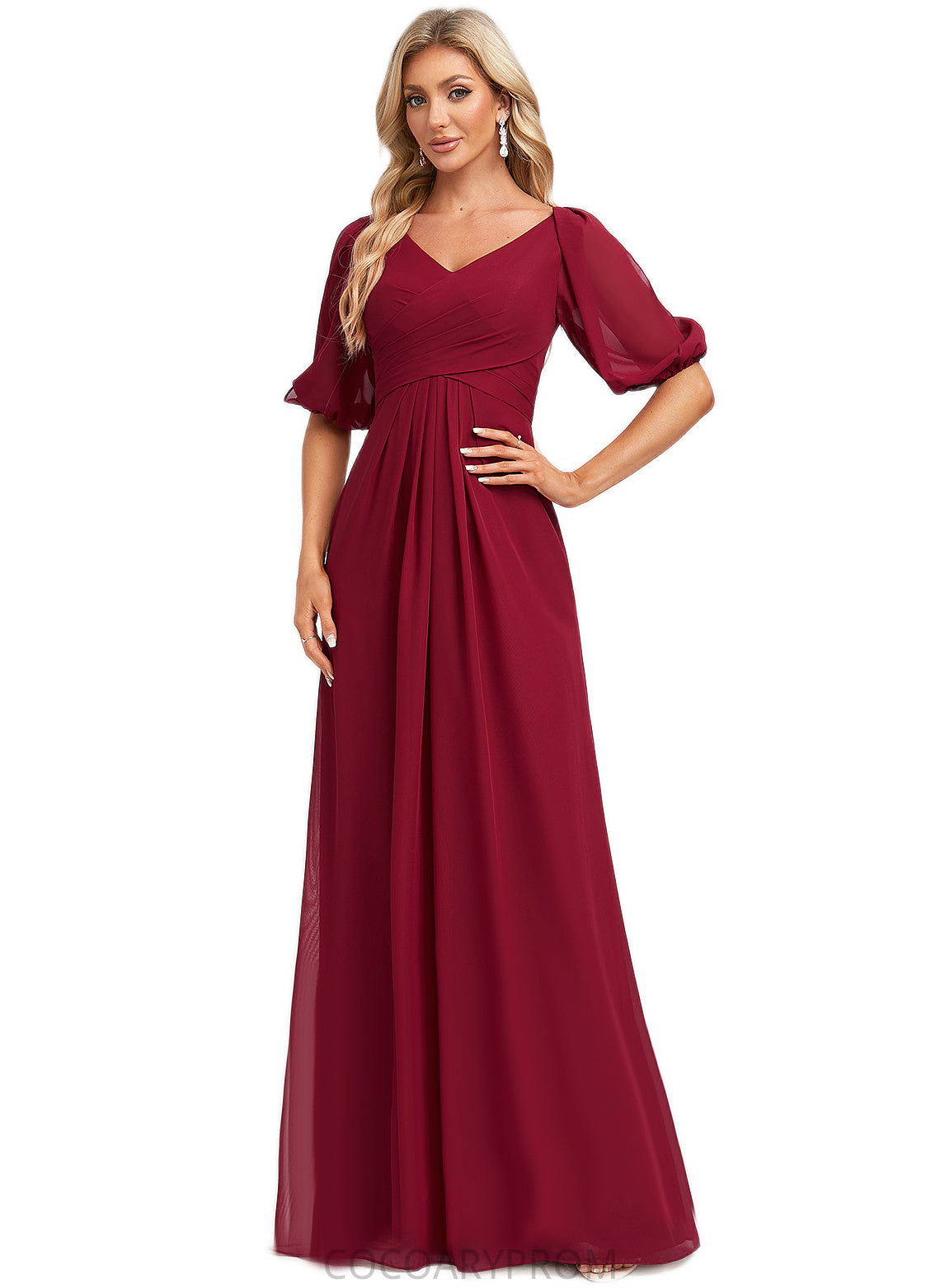 Reina A-line V-Neck Floor-Length Chiffon Bridesmaid Dress DA8P0022608