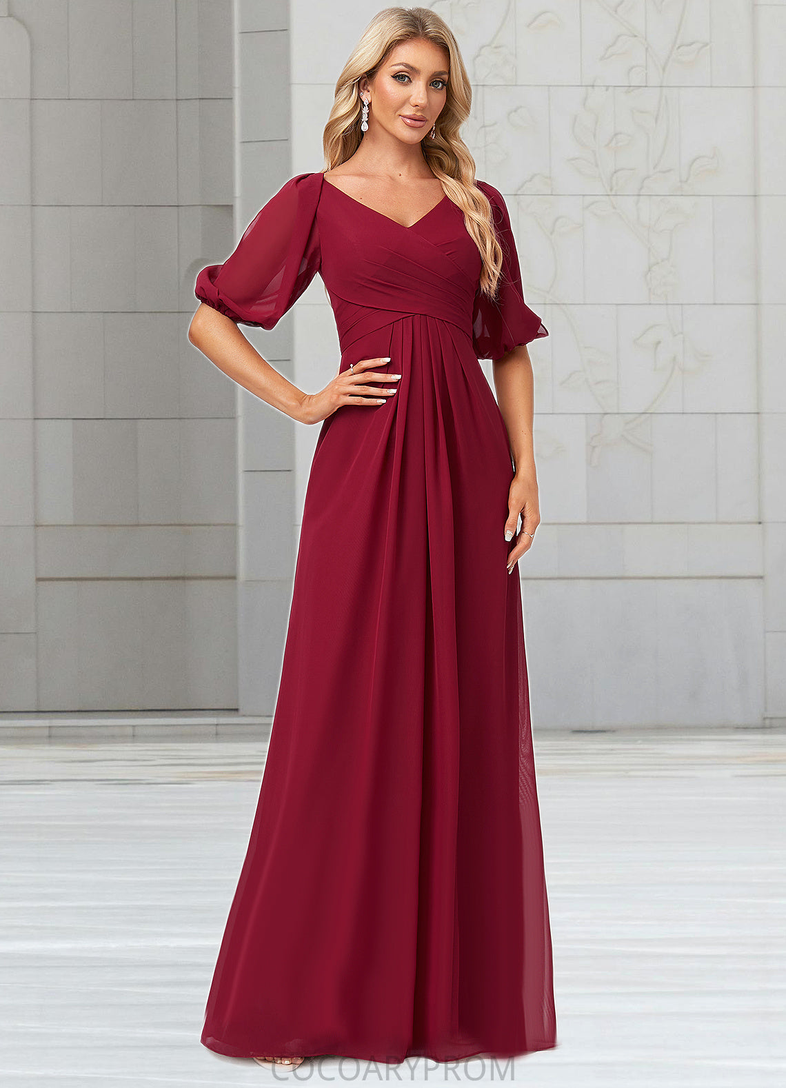 Mackenzie A-line V-Neck Floor-Length Chiffon Bridesmaid Dress DA8P0022608