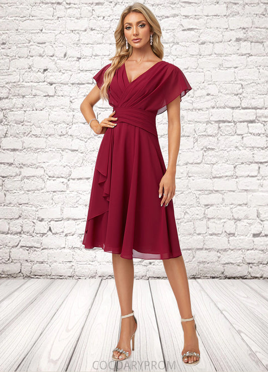 Abagail A-line V-Neck Knee-Length Chiffon Bridesmaid Dress With Ruffle DA8P0022609