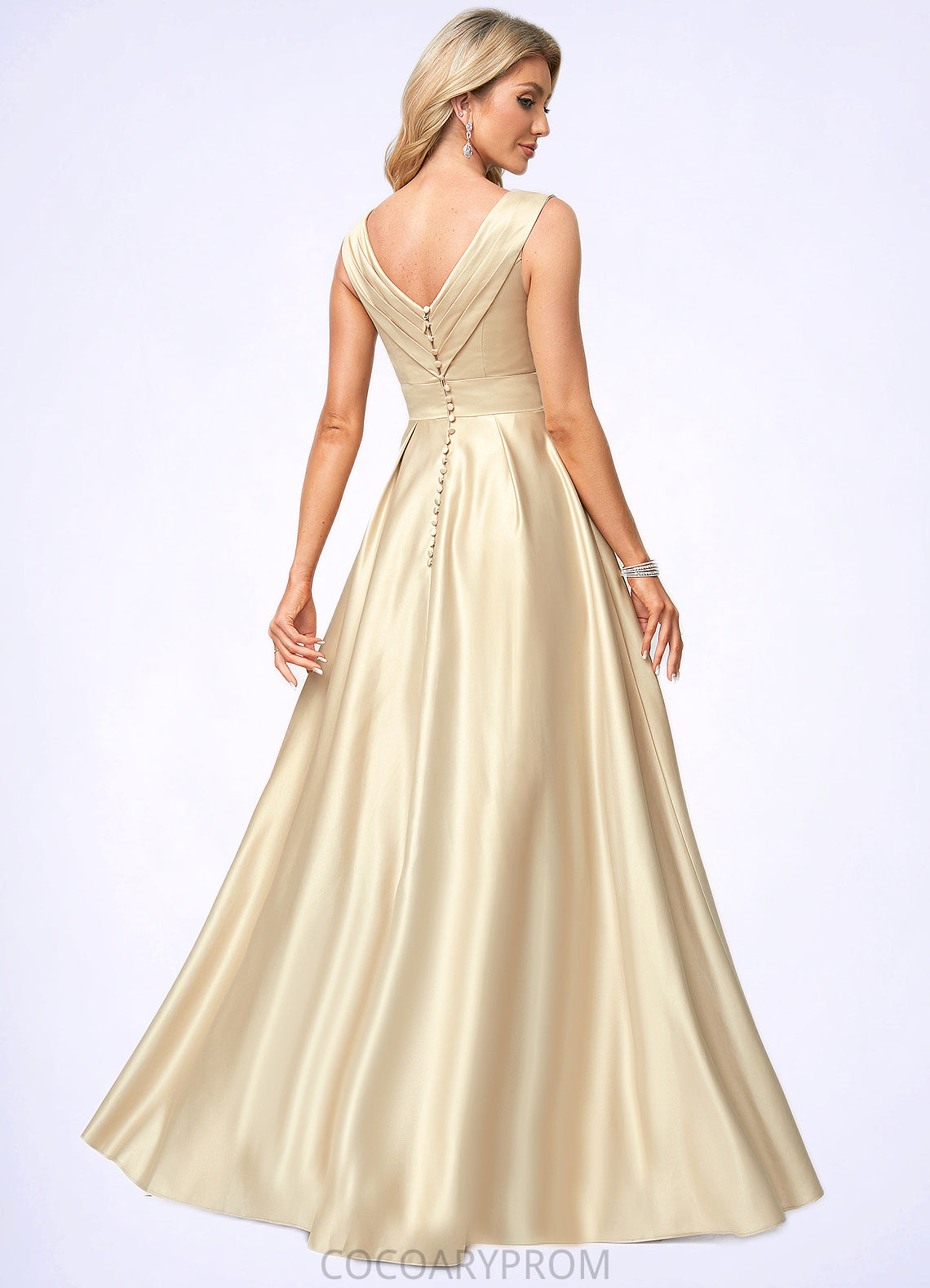 Stella A-line V-Neck Floor-Length Satin Bridesmaid Dress DA8P0022612