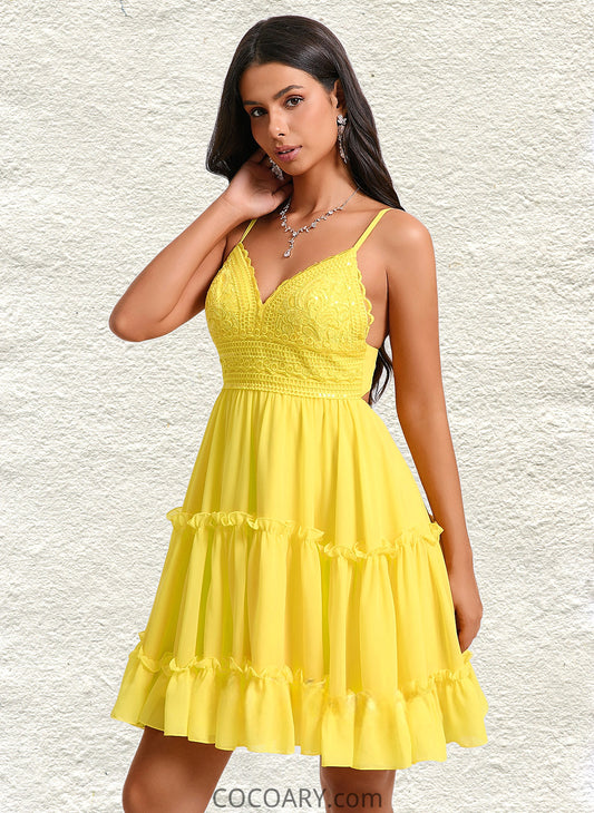 Germaine A-line V-Neck Short Chiffon Homecoming Dress With Ruffle Sequins DA8P0025700