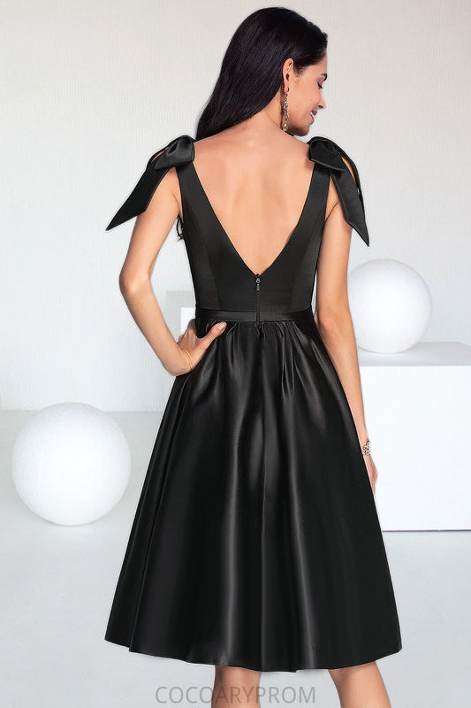 Moriah A-line Square Knee-Length Satin Homecoming Dress With Bow DA8P0020556