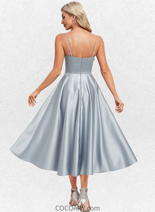 Shea A-line V-Neck Tea-Length Satin Homecoming Dress DA8P0025694