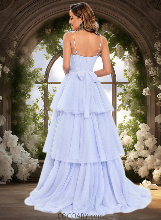 Kaley Ball-Gown/Princess Sweetheart Sweep Train Tulle Prom Dresses With Bow DA8P0025843