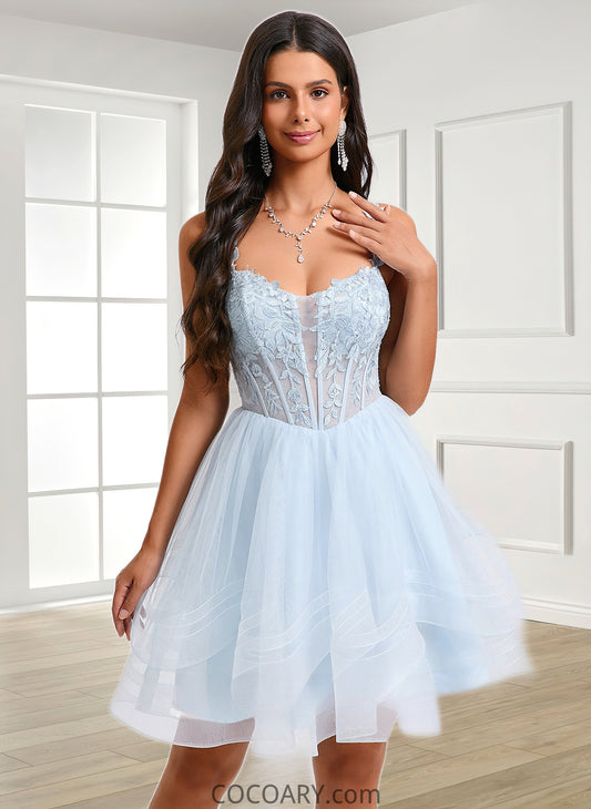 Raquel Ball-Gown/Princess Scoop Short Tulle Homecoming Dress With Appliques Lace DA8P0025659