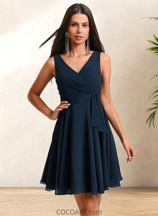 Aria A-line V-Neck Short Chiffon Homecoming Dress With Pleated DA8P0025644