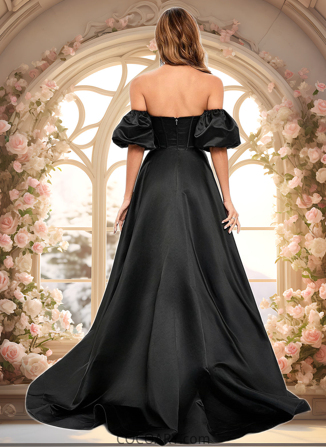 Undine A-line V-Neck Sweep Train Satin Prom Dresses DA8P0025842