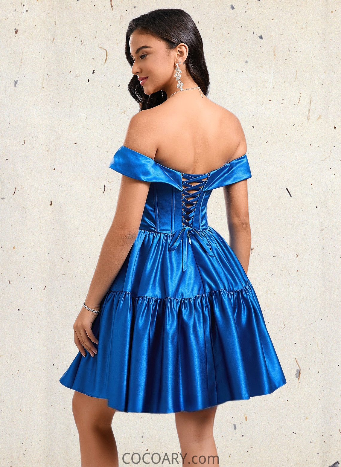 Tracy Ball-Gown/Princess Off the Shoulder Short Satin Homecoming Dress DA8P0025680