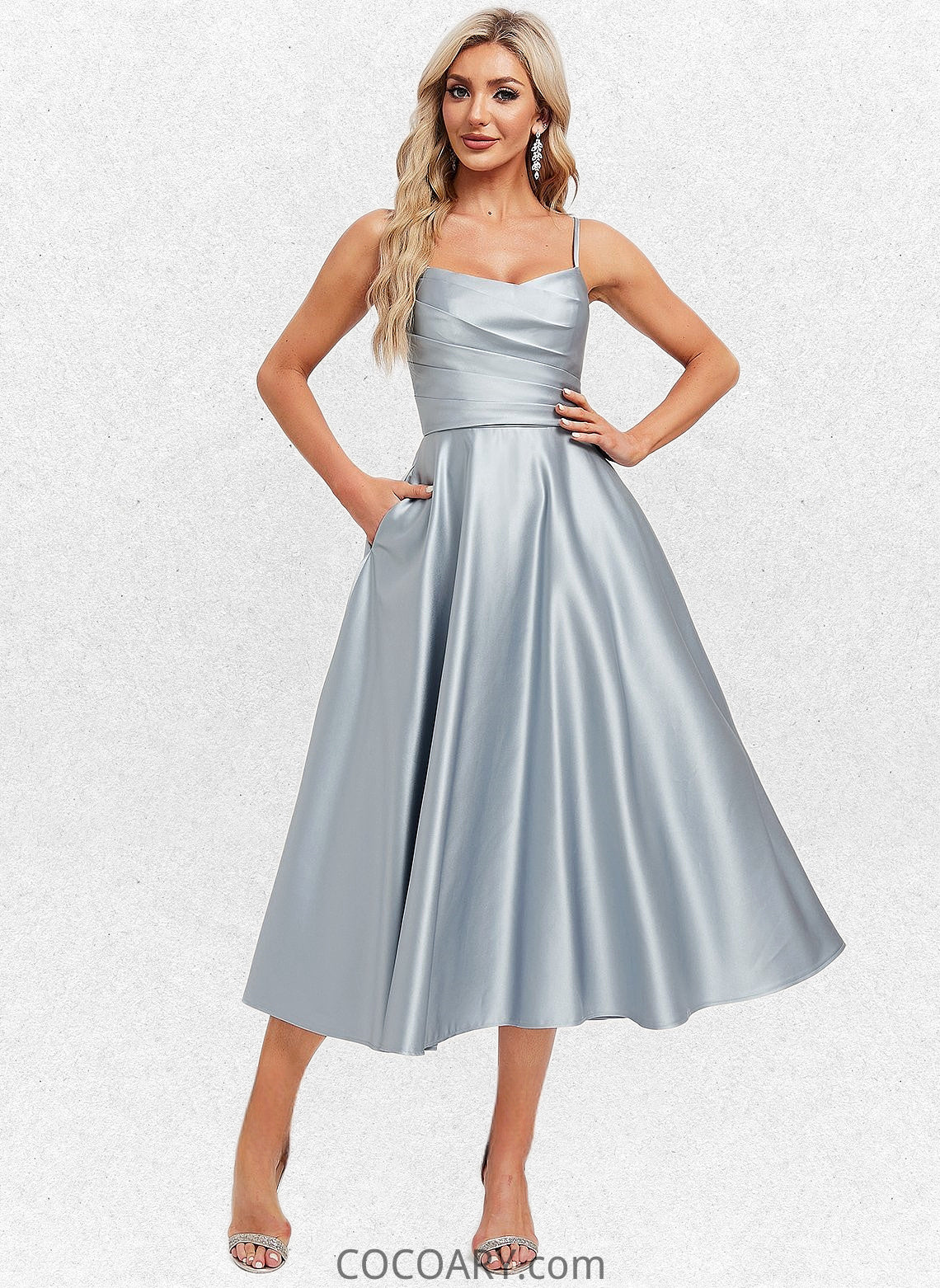 Shea A-line V-Neck Tea-Length Satin Homecoming Dress DA8P0025694