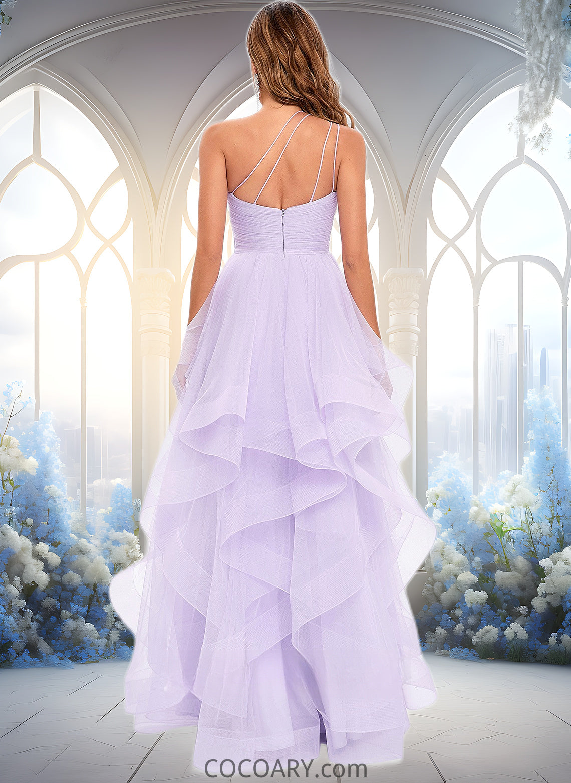 Aurora Ball-Gown/Princess Asymmetrical One Shoulder Floor-Length Tulle Prom Dresses DA8P0025867