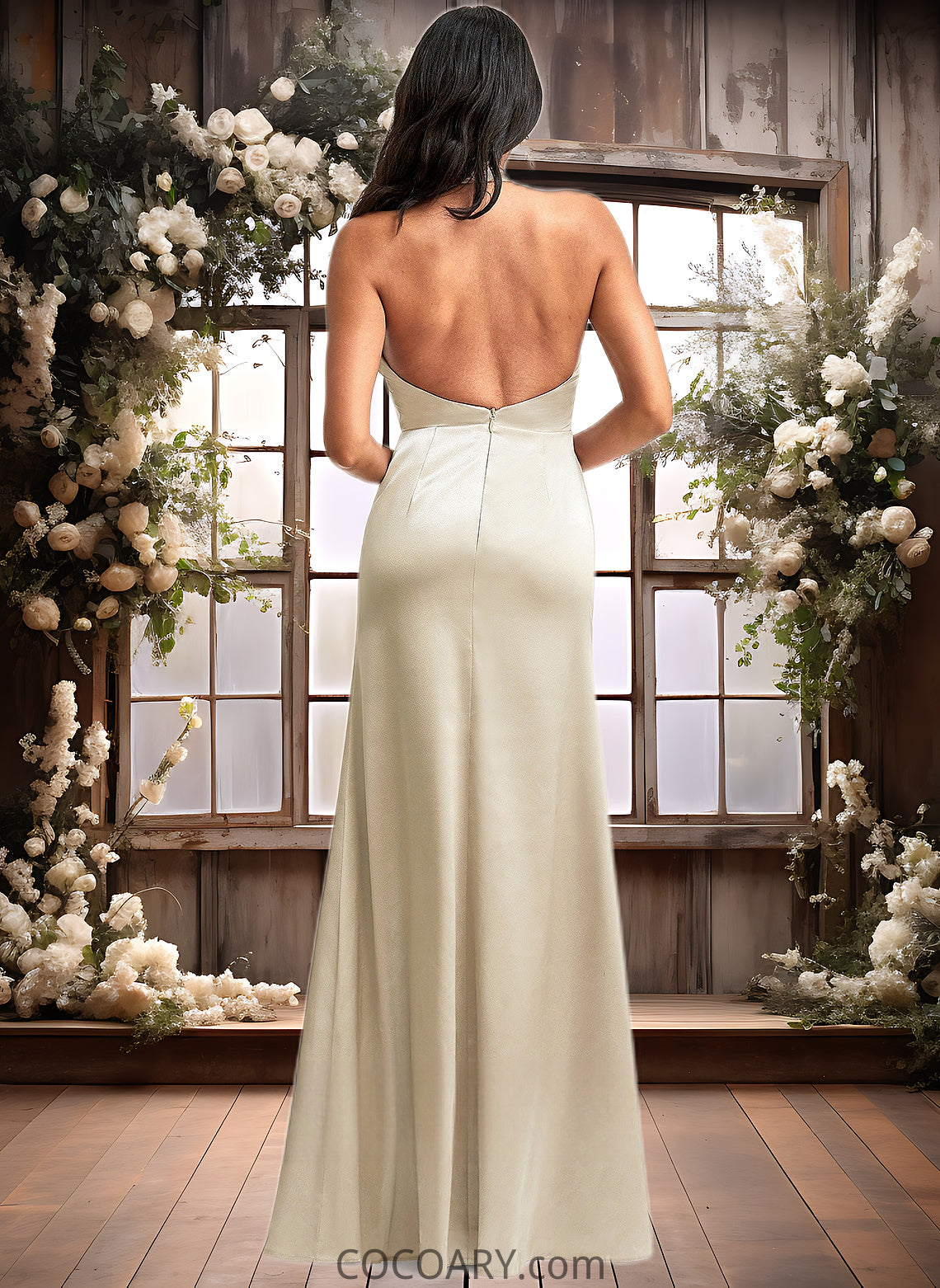 Angel A-line Halter Floor-Length Stretch Satin Bridesmaid Dress DA8P0025761