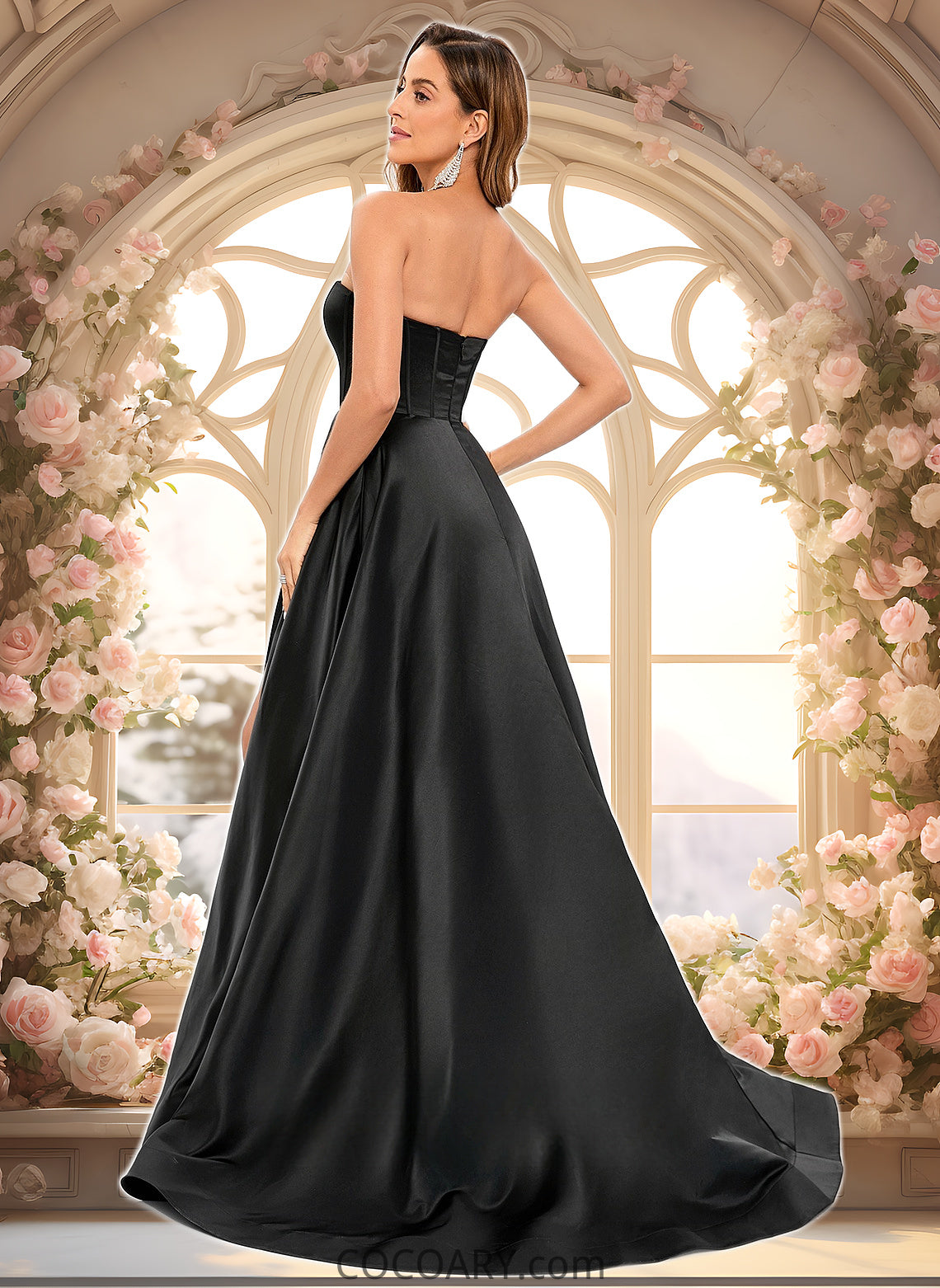 Undine A-line V-Neck Sweep Train Satin Prom Dresses DA8P0025842