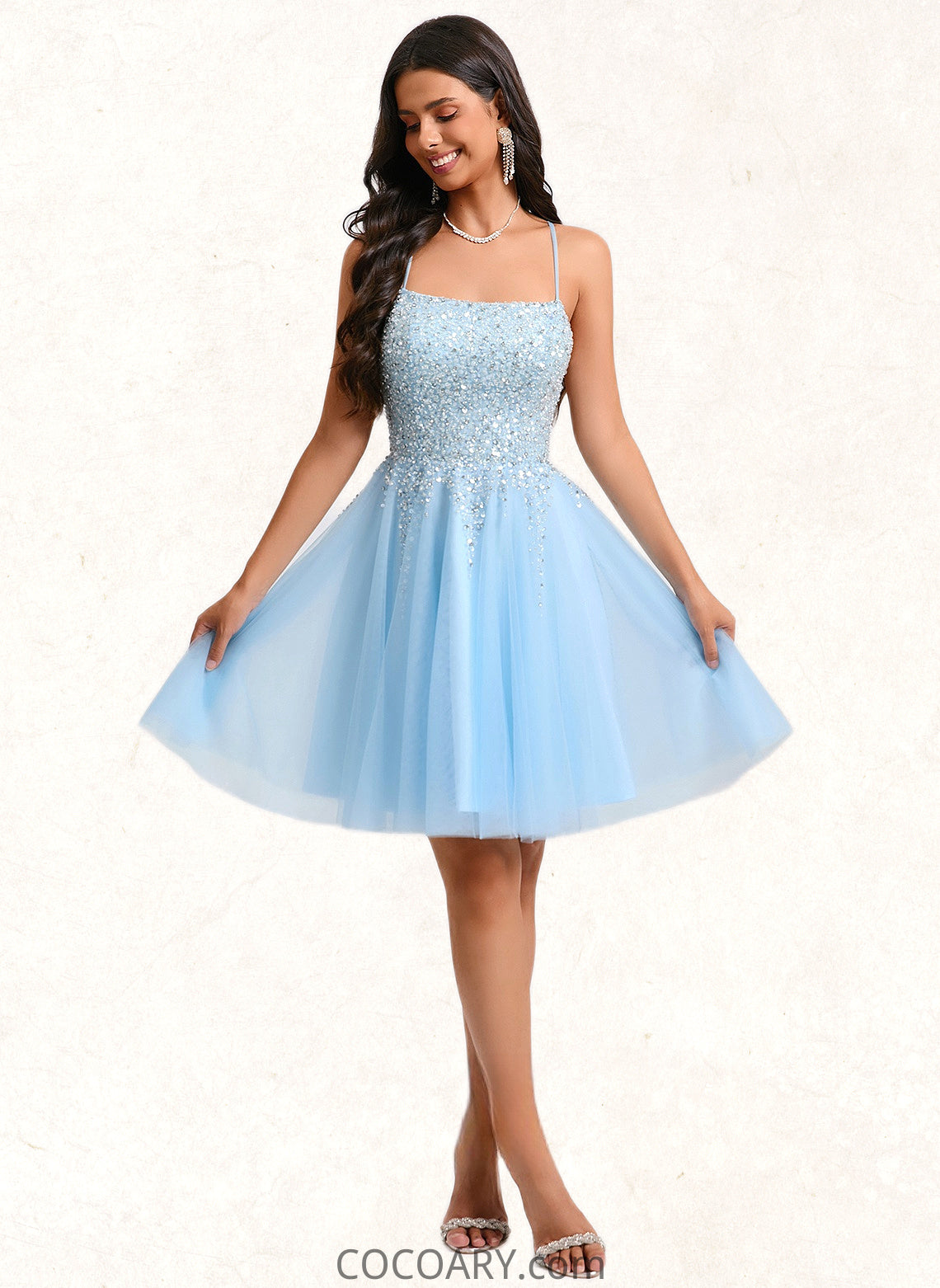 Michaelia A-line Scoop Short Tulle Sequin Homecoming Dress With Sequins Beading DA8P0025706