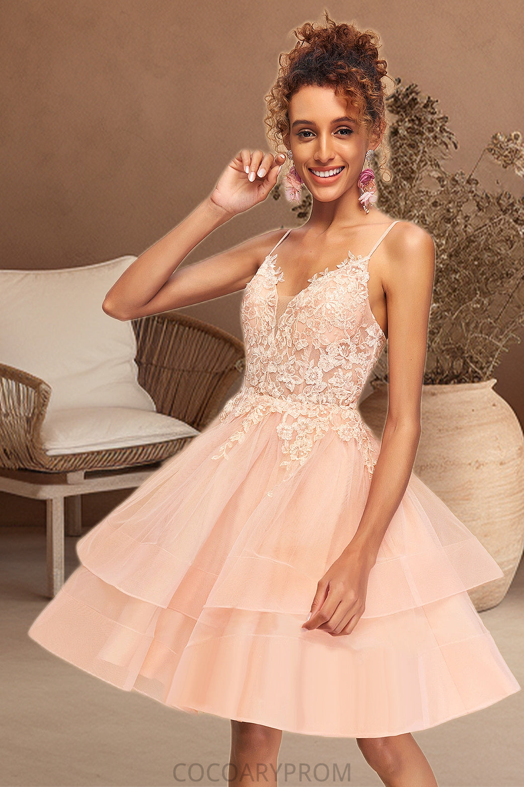 Nancy A-line V-Neck Short/Mini Lace Tulle Homecoming Dress DA8P0020524