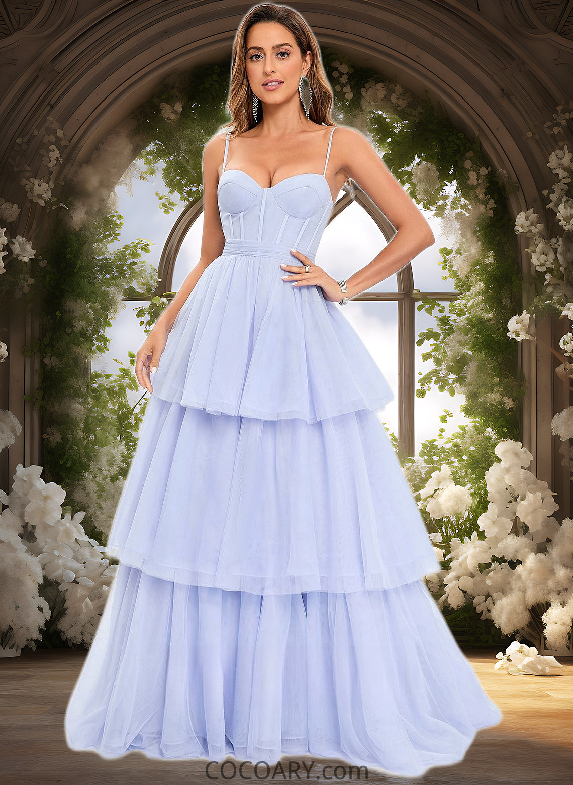 Kaley Ball-Gown/Princess Sweetheart Sweep Train Tulle Prom Dresses With Bow DA8P0025843