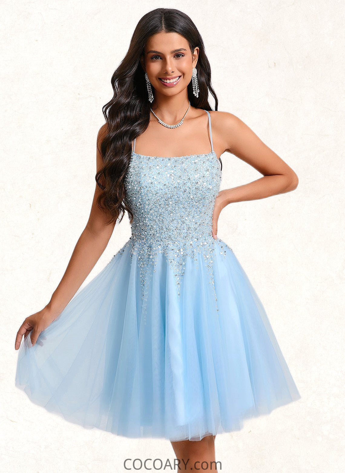 Michaelia A-line Scoop Short Tulle Sequin Homecoming Dress With Sequins Beading DA8P0025706