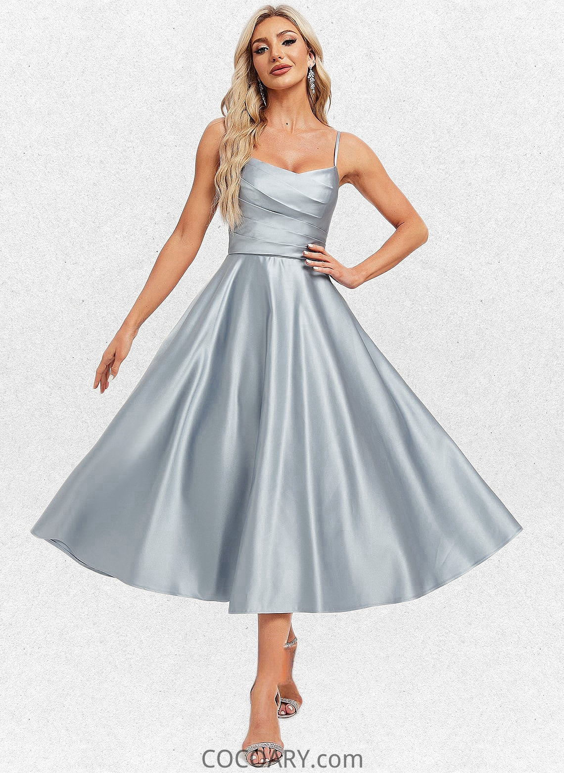 Shea A-line V-Neck Tea-Length Satin Homecoming Dress DA8P0025694