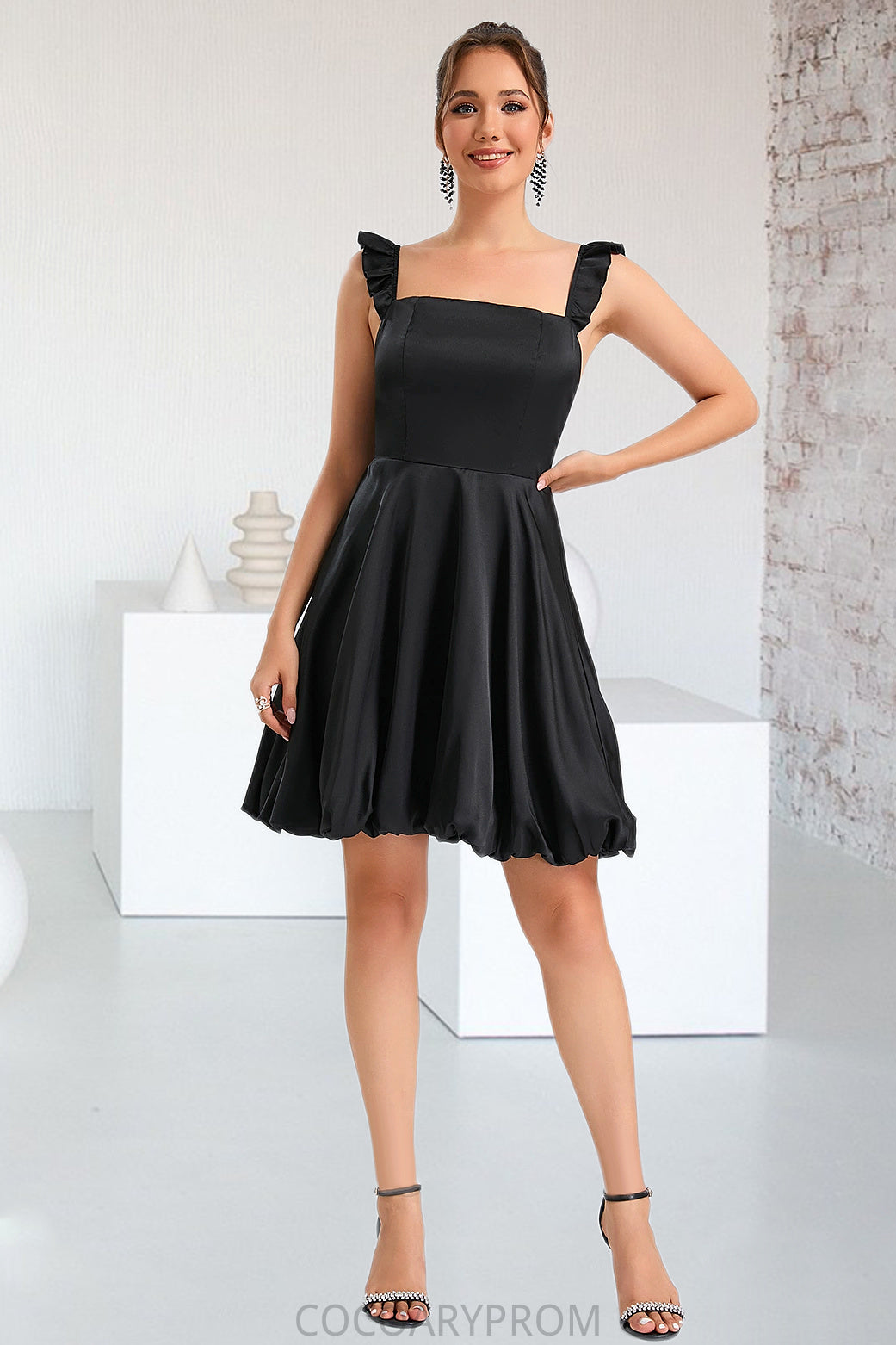 Precious A-line Square Short/Mini Satin Homecoming Dress DA8P0020484