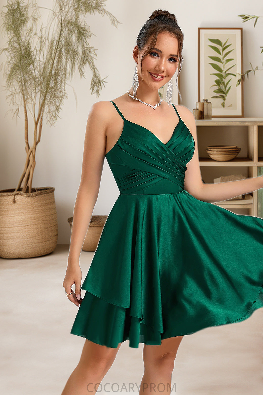 Anna A-line V-Neck Short/Mini Silky Satin Homecoming Dress DA8P0020463