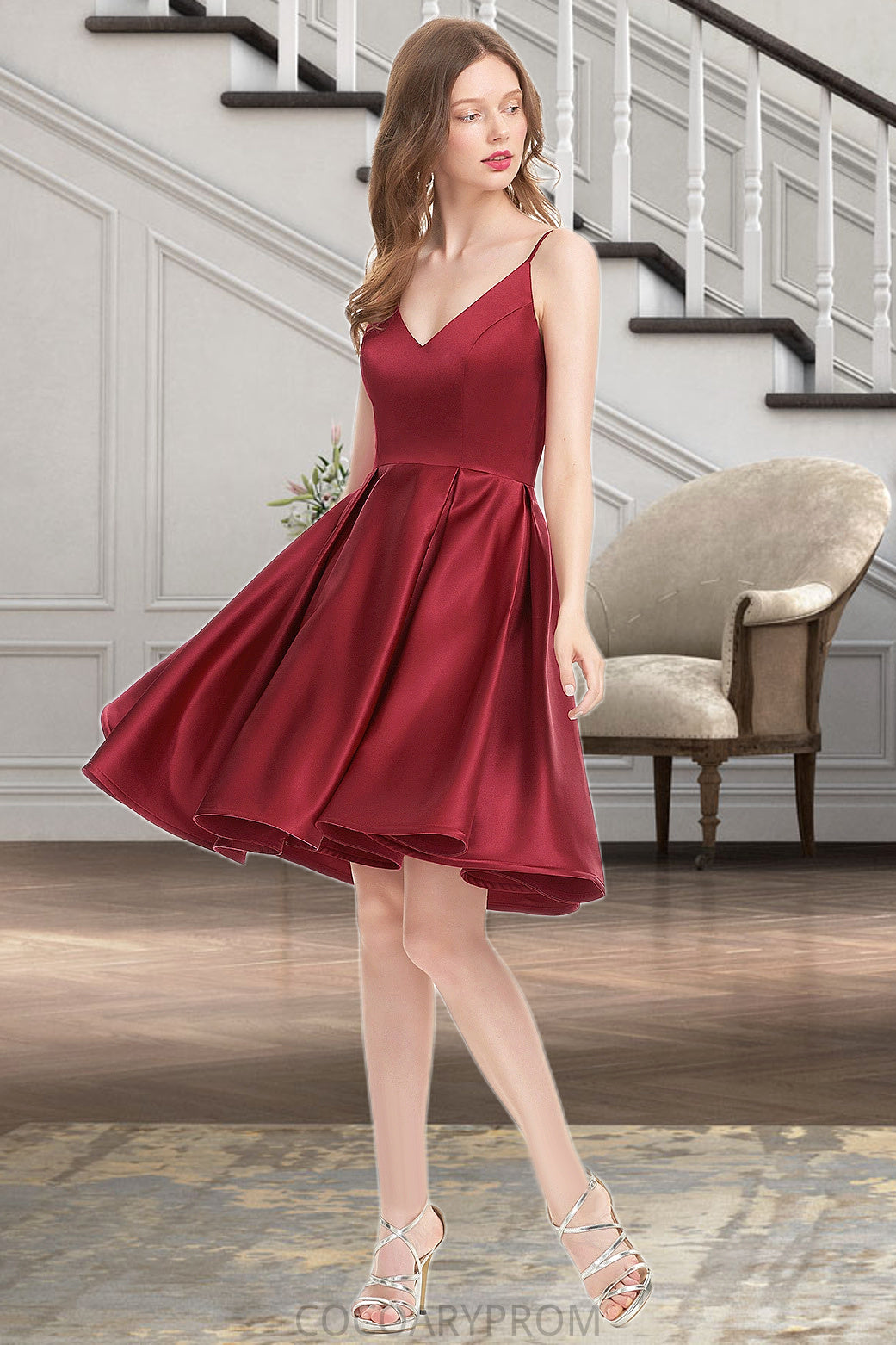 Layla A-line V-Neck Short/Mini Satin Homecoming Dress DA8P0020542