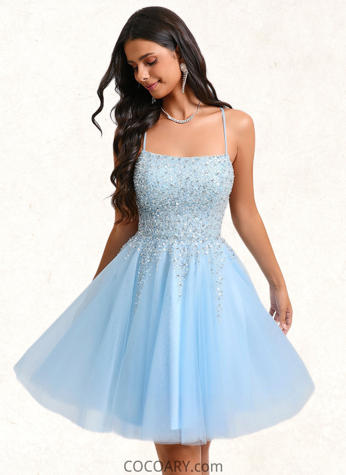 Michaelia A-line Scoop Short Tulle Sequin Homecoming Dress With Sequins Beading DA8P0025706