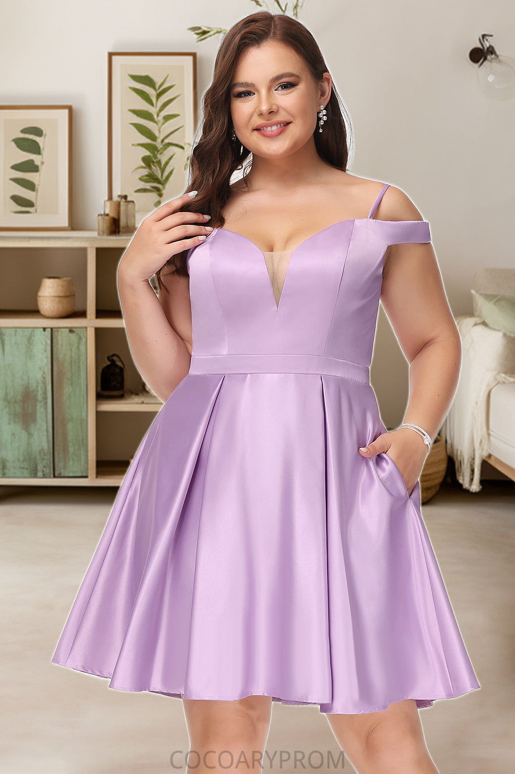 Kirsten A-line Off the Shoulder Short/Mini Satin Homecoming Dress With Bow DA8P0020568