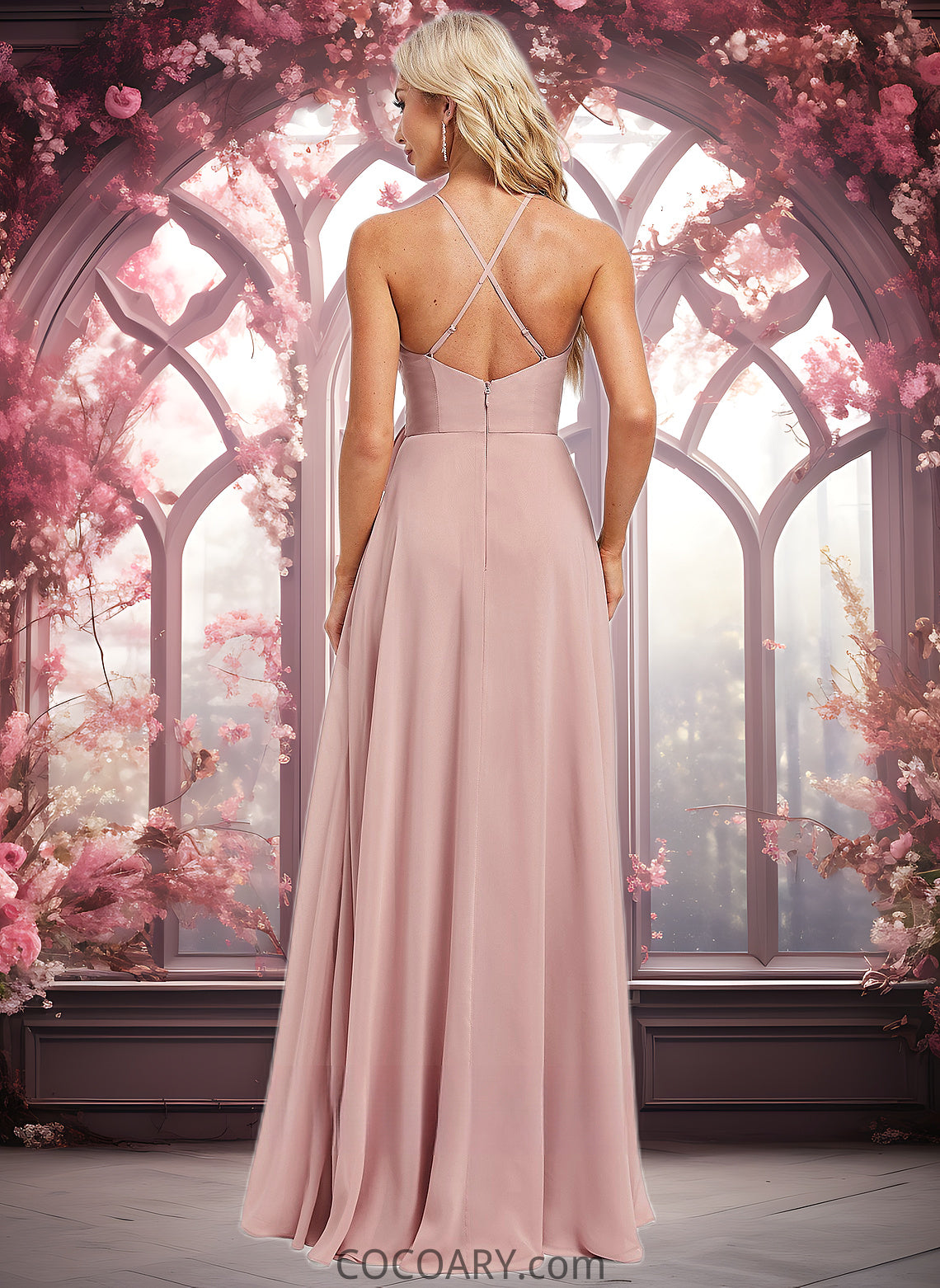 Myla A-line Halter Floor-Length Chiffon Bridesmaid Dress DA8P0025821