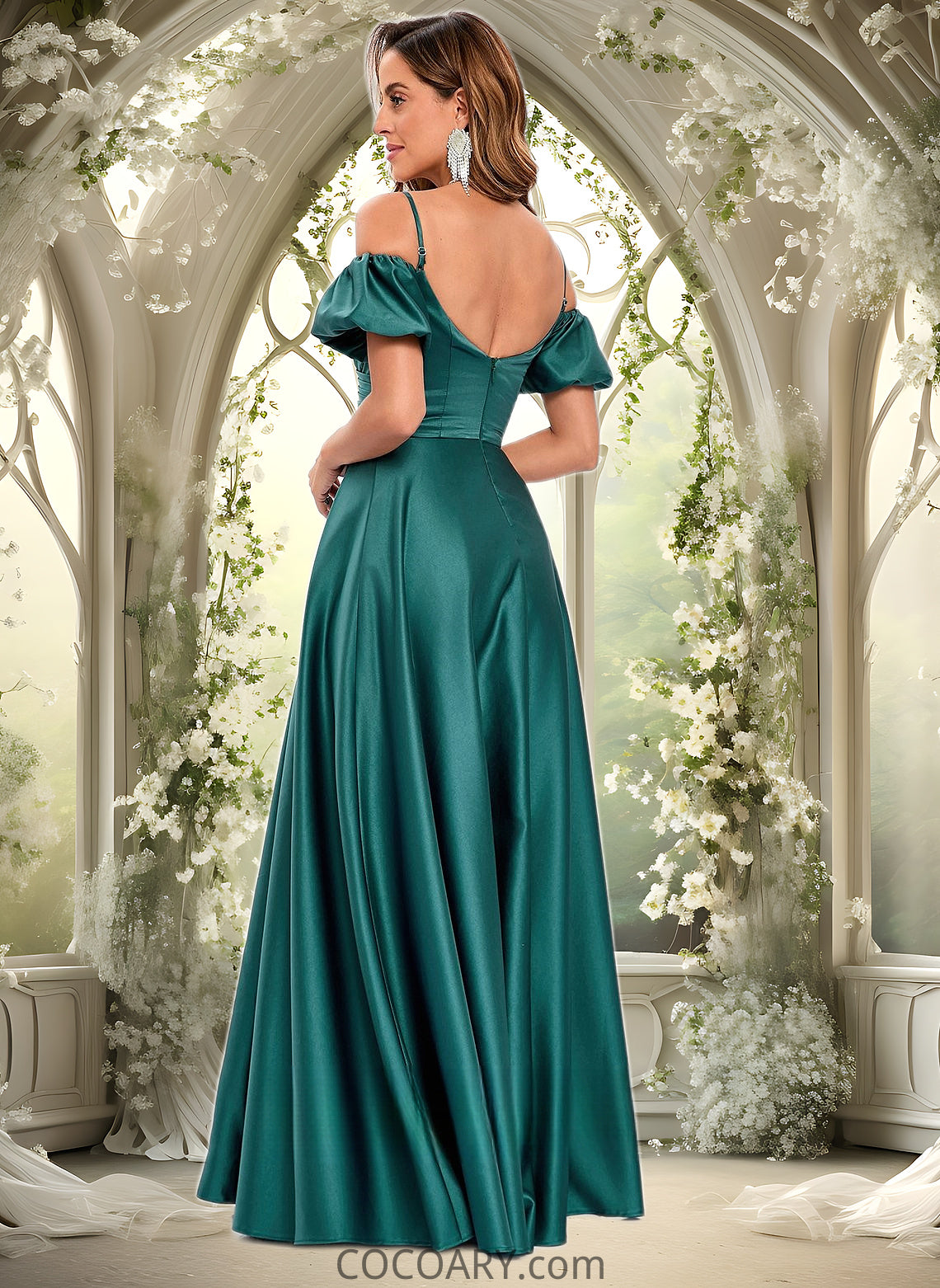 Florence A-line Off the Shoulder Sweetheart Floor-Length Satin Prom Dresses DA8P0025852