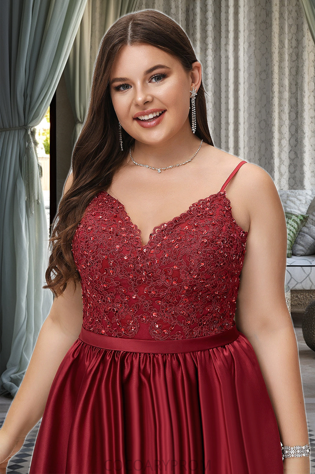 Zaniyah A-line V-Neck Short/Mini Lace Satin Homecoming Dress With Beading DA8P0020554