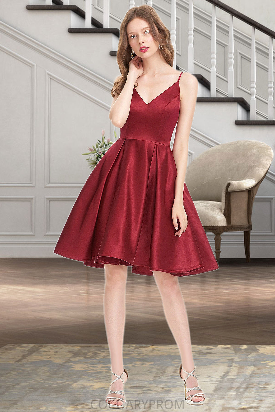 Layla A-line V-Neck Short/Mini Satin Homecoming Dress DA8P0020542