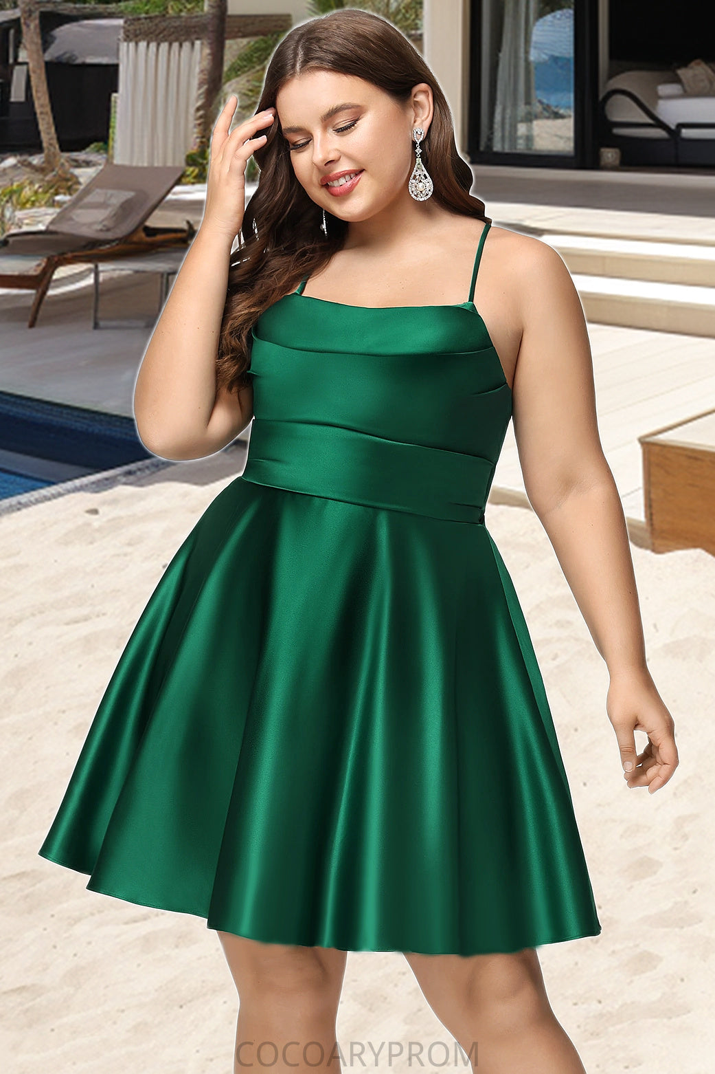 Mia A-line Cowl Short/Mini Satin Homecoming Dress With Pleated DA8P0020511