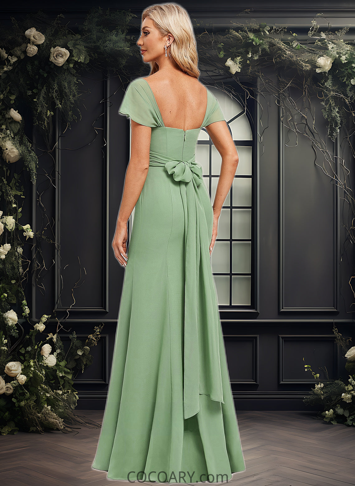 Yesenia Trumpet/Mermaid Off the Shoulder V-Neck Floor-Length Chiffon Bridesmaid Dress DA8P0025810