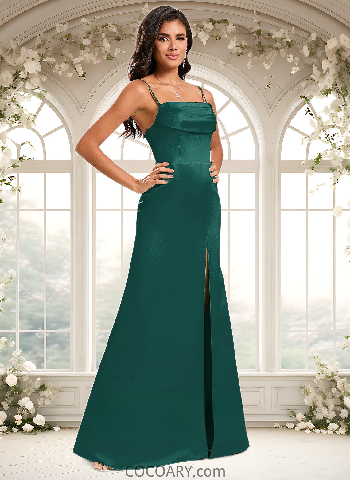 Martha Trumpet/Mermaid Off the Shoulder Square Floor-Length Satin Prom Dresses With Ruffle DA8P0025883