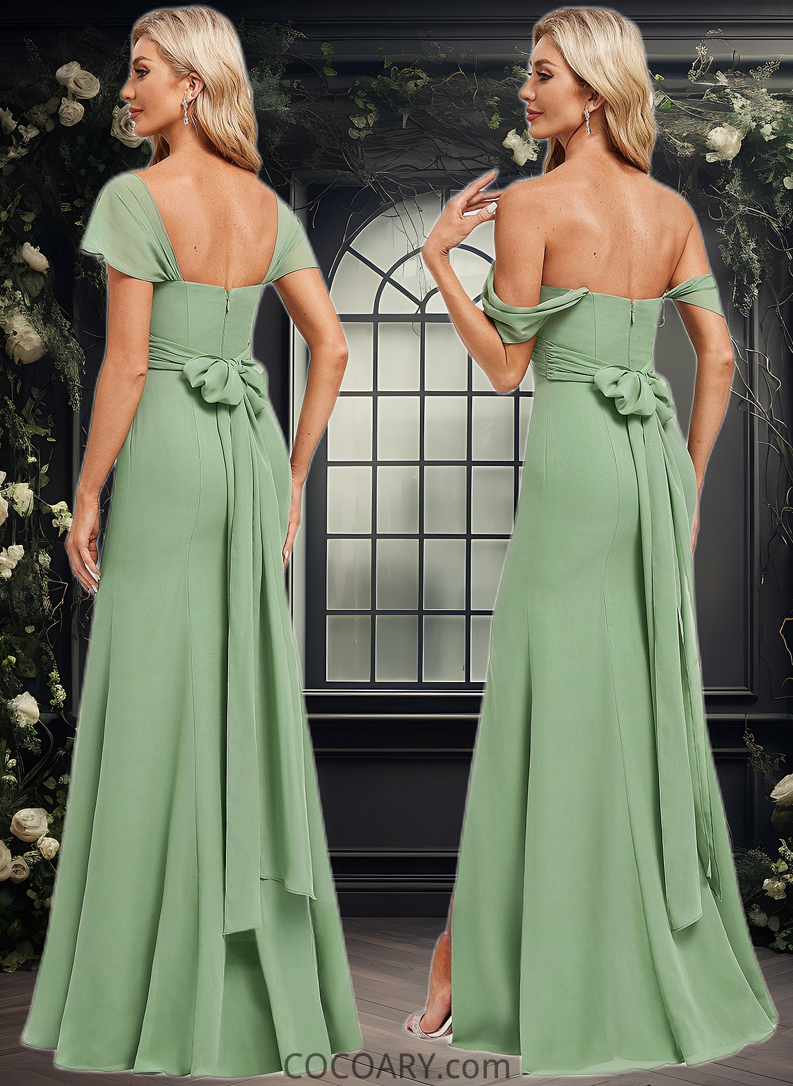 Yesenia Trumpet/Mermaid Off the Shoulder V-Neck Floor-Length Chiffon Bridesmaid Dress DA8P0025810