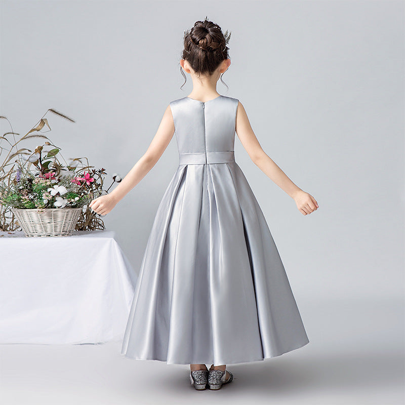 A Line Silver Sleeveless Flower Girl Dresses With Flower Belt