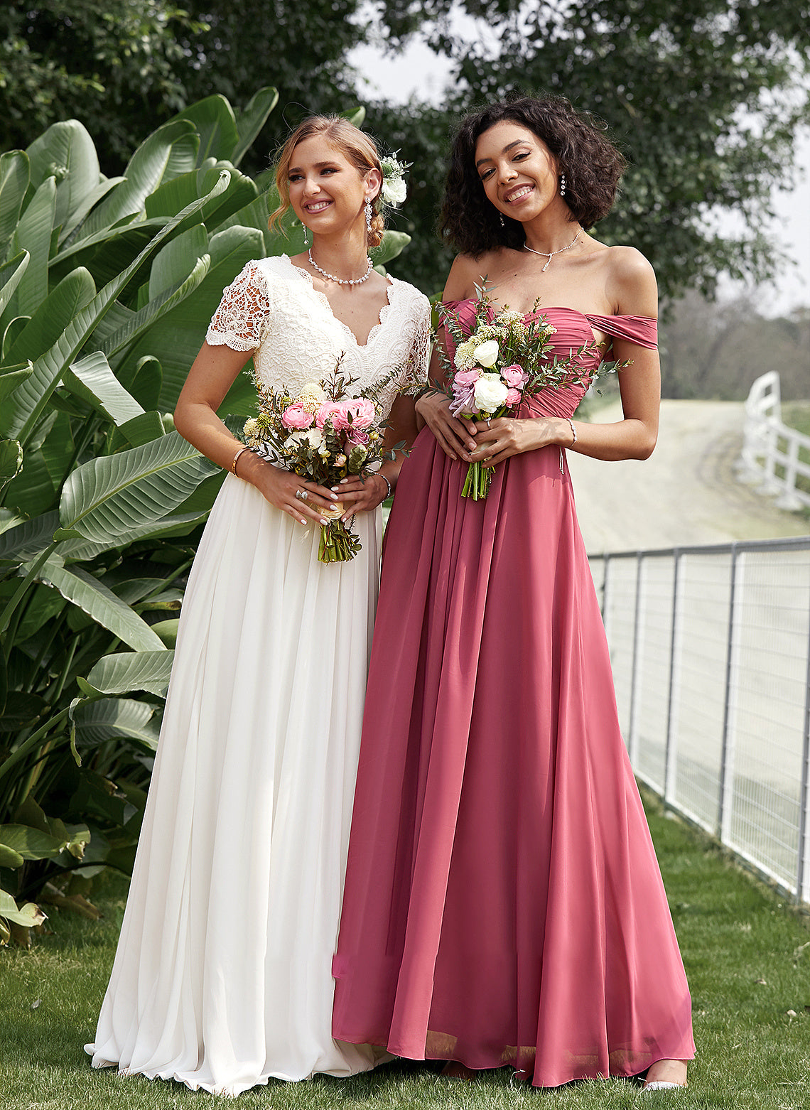 Ruffle Fabric Neckline Off-the-Shoulder Silhouette Embellishment Floor-Length Length A-Line Patsy A-Line/Princess Spaghetti Staps Bridesmaid Dresses