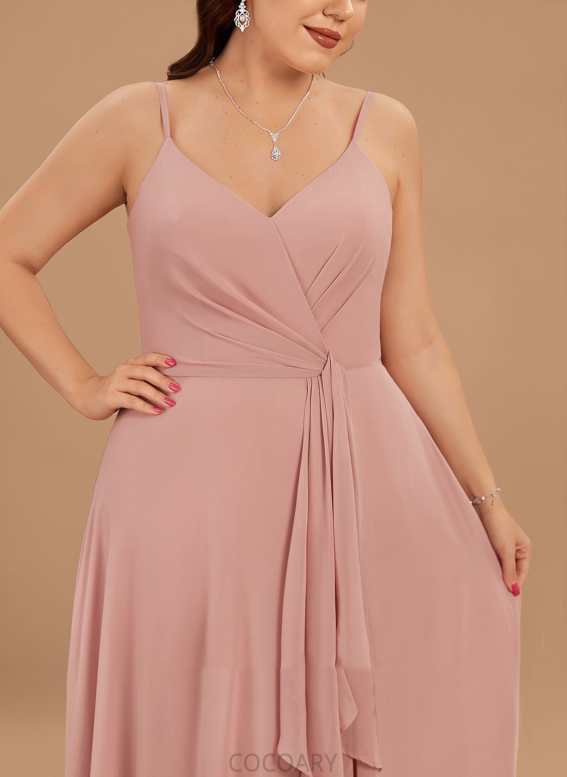 Fabric Silhouette Floor-Length V-neck Neckline Length Ruffle Embellishment SplitFront A-Line Rebekah Scoop Bridesmaid Dresses